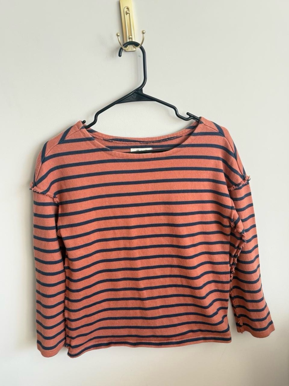 Madewell Coral and Navy Striped Long-Sleeve Tee